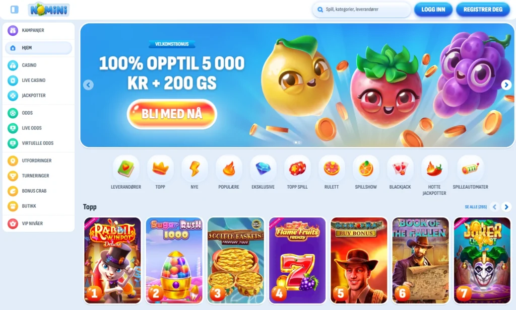Slik aktiverer du velkomstbonusen hos Nomini. Åpne Nomini via Kongebonus