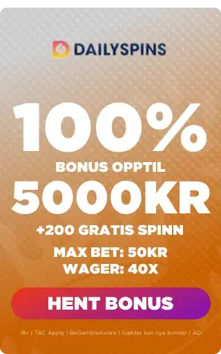 dailyspins bonuspanel som viser velkomstbonus med vilkår