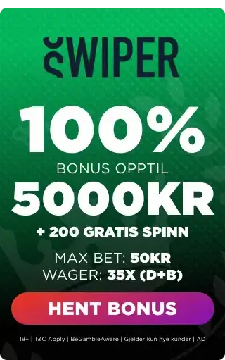Swiper casino bonuspanel som viser velkomsttilbudet